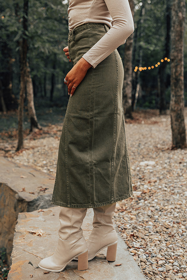 Premium Olive High Waist Denim Skirt - Ultimate Fall Fashion