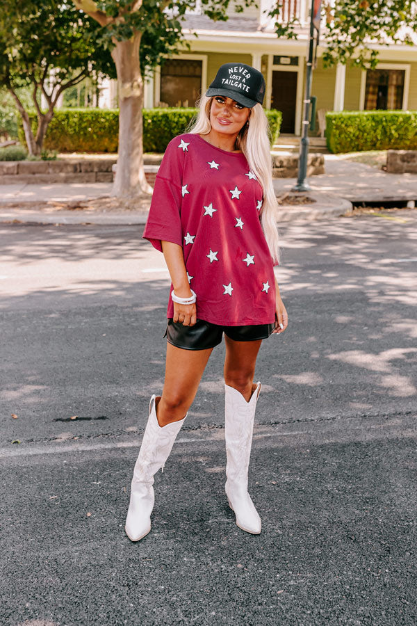 Ultimate Starry Night Sequin Oversized Tee - Bold Red