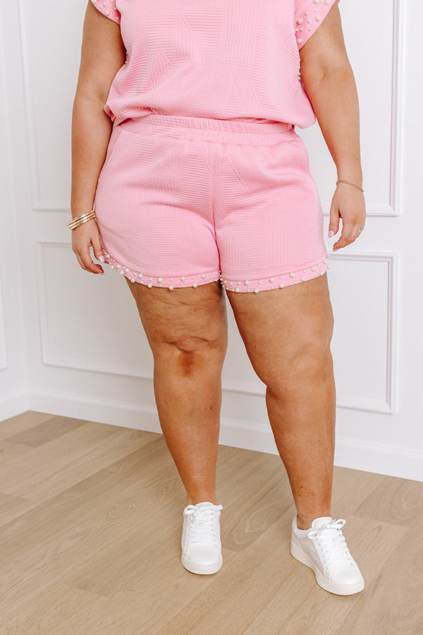 Premium Pearl Embellished Shorts - Luxe Pink Curves Edition