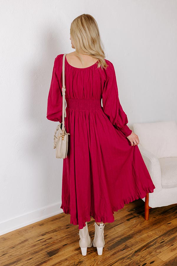 Premium Sunset Views Button Down Midi Dress in Wine