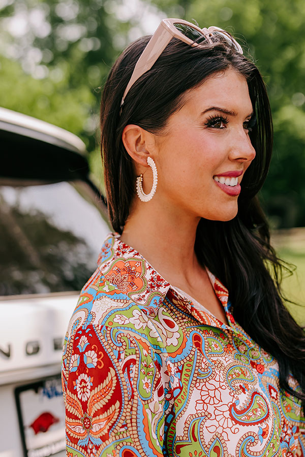 Premium Ivory Hoop Earrings with Gold Accents