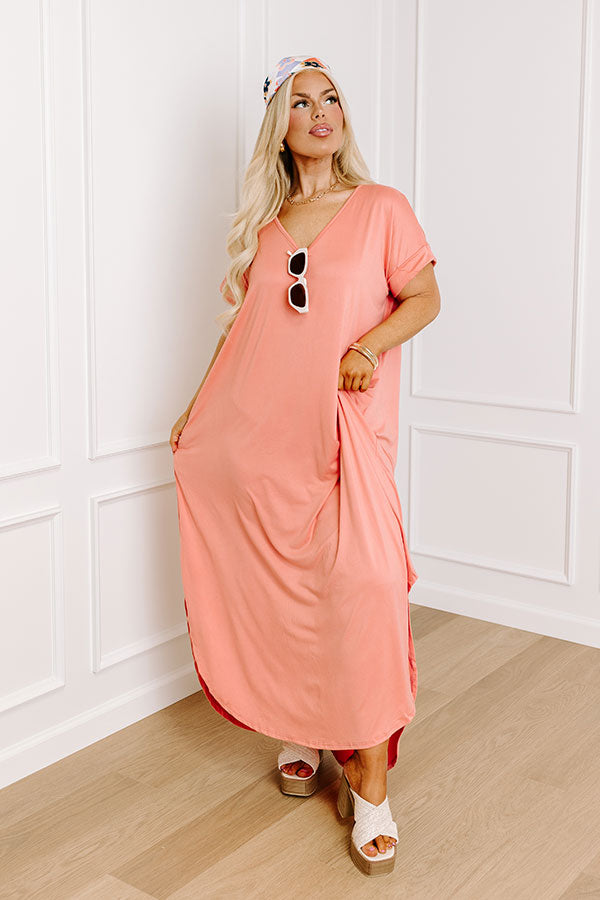 Ultimate Comfort Maxi T-Shirt Dress in Peach