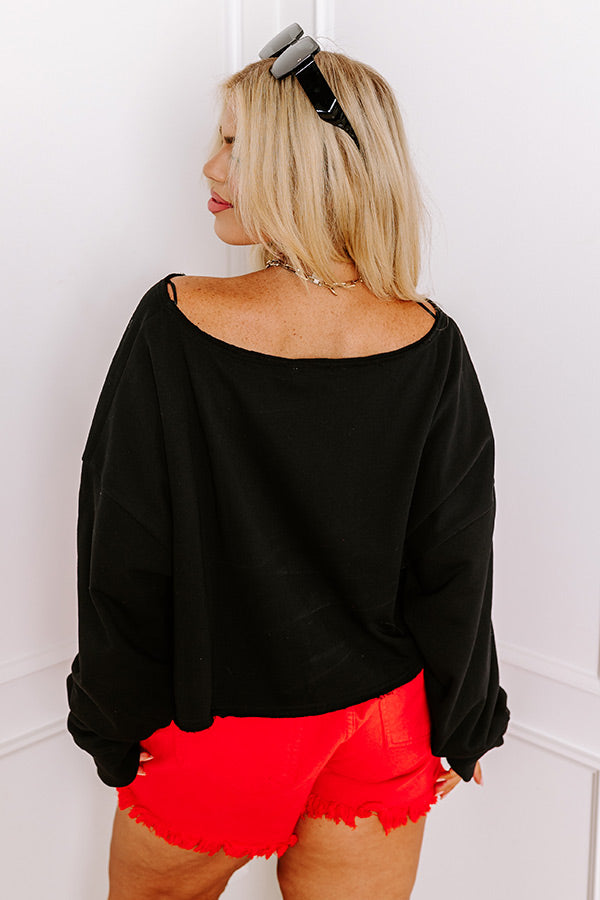 Ultimate Game Day Crop Sweatshirt - Black/Red Curves Edition