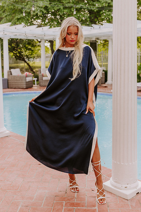 Premium Uptown Elegance Caftan Maxi Dress - Navy