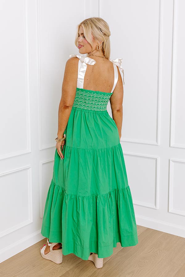 Premium Kelly Green Smocked Maxi Dress - Elegant & Flowy