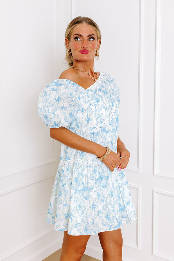 Ultimate Floral Elegance Asymmetrical Mini Dress | Sky Blue