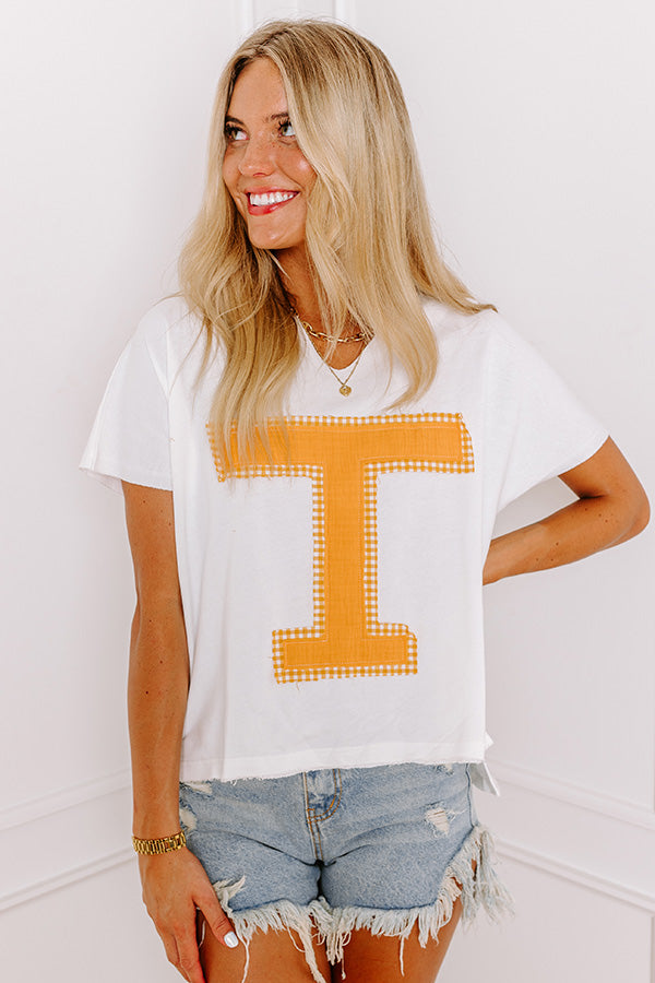 Premium Team Spirit Letter Patch Tee in Vibrant Orange