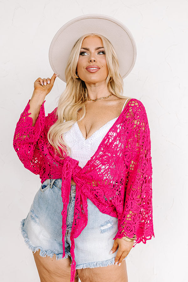 Ultimate Crochet Front Tie Top - Hot Pink Curves