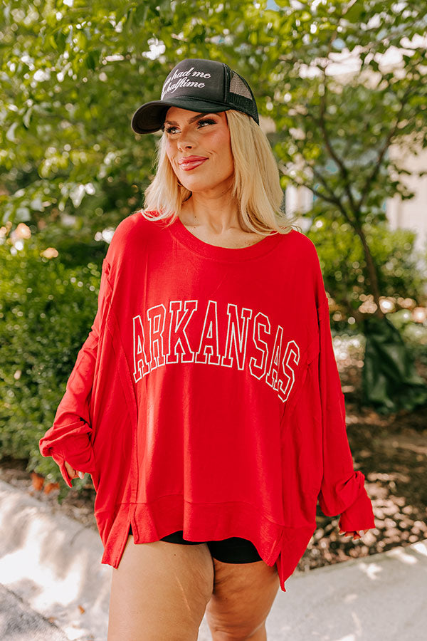 Premium Arkansas Embroidered Long Sleeve Tee - Red Curves Collection