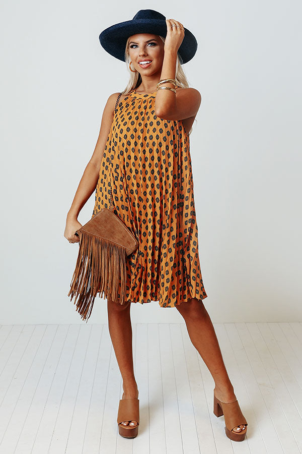 Premium Orange Polka Dot Pleated Dress