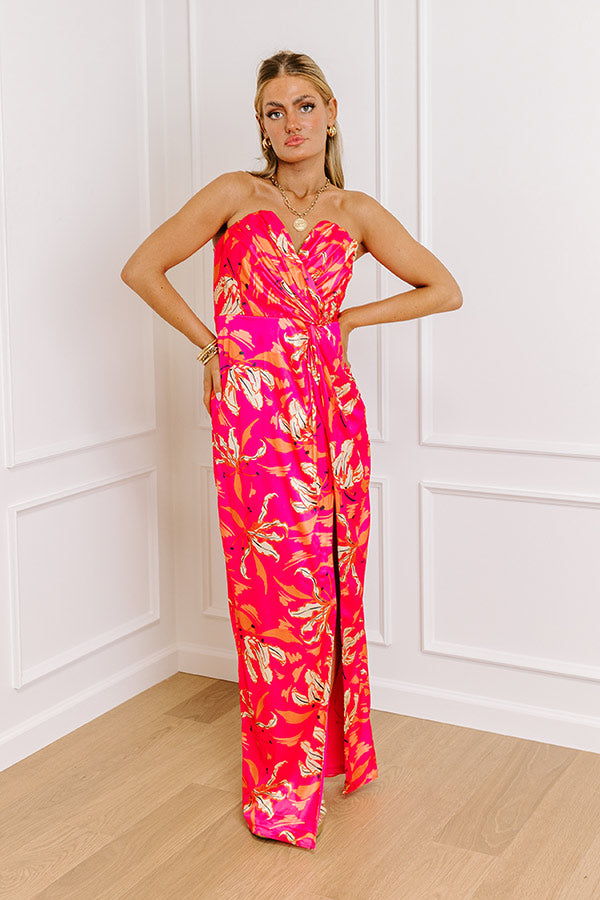 Premium Gala Ready Satin Maxi Dress - Hot Pink Elegance