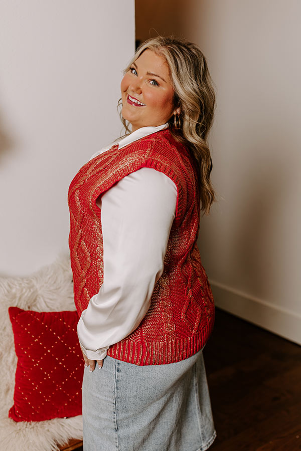 Premium Metallic Knit Vest Top - Red Curves for Holiday Glam