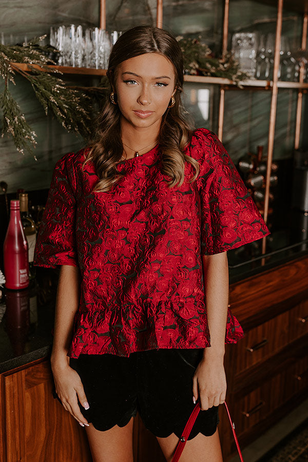 Premium Rose Garden Romance Jacquard Blouse