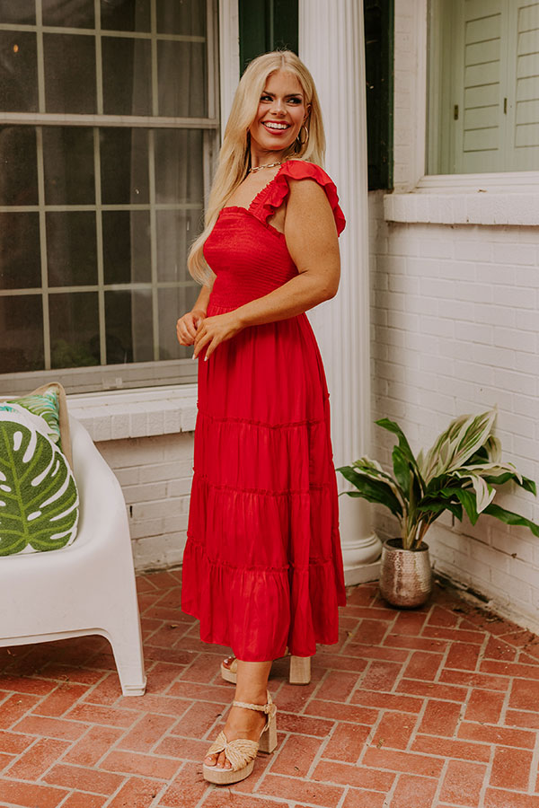 Premium Napa Valley Smocked Midi Dress - Red Curves Collection