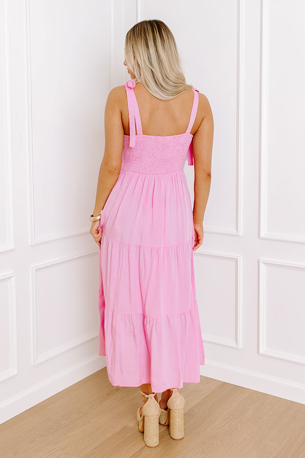 Premium Tucson Smocked Midi Dress - Summer Pink