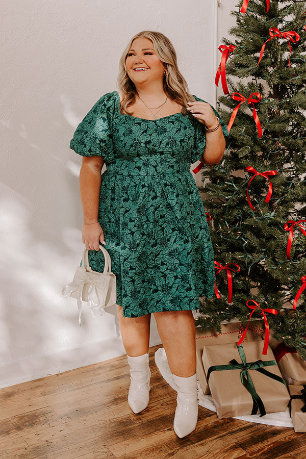 Ultimate Holiday Happiness Jacquard Mini Dress - Hunter Green Curves