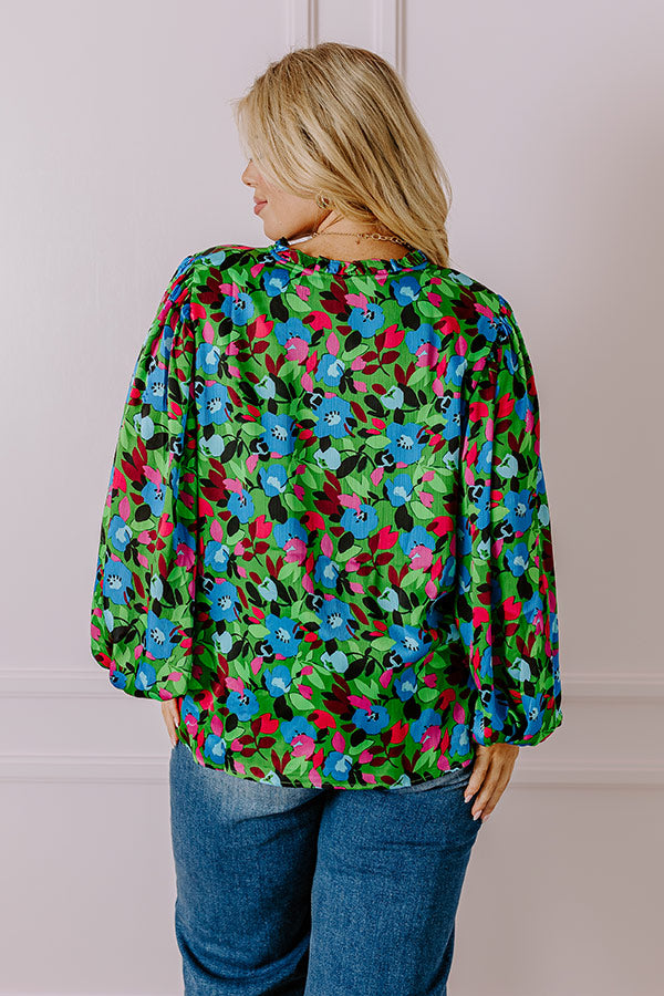 Premium Joy Shift Top - Luxe Green Curves Floral Print