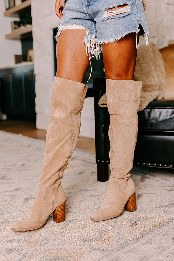 Premium Juliet Faux Suede Thigh High Boots - Ultimate Style in Iced Latte