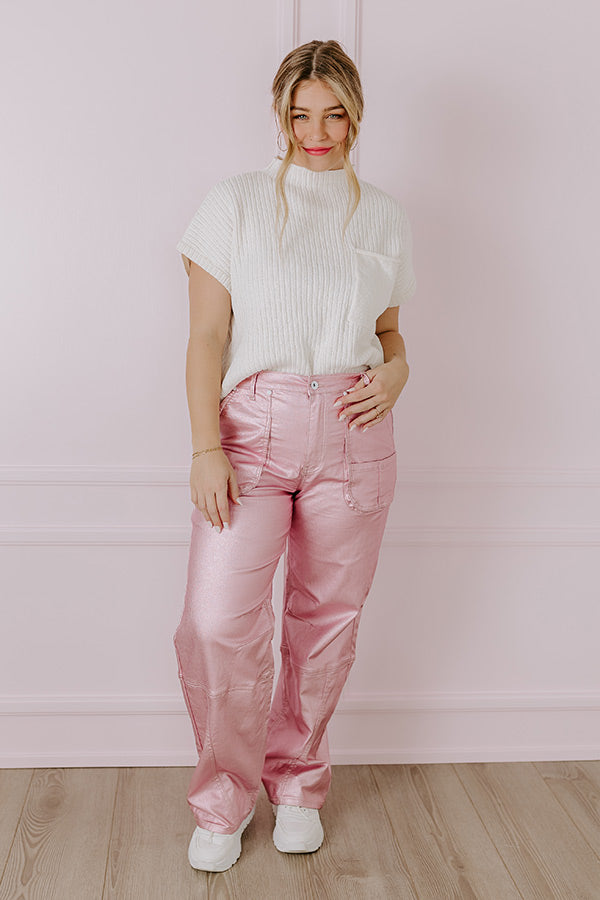 Premium High Waist Metallic Pants - Chic Pink Edition