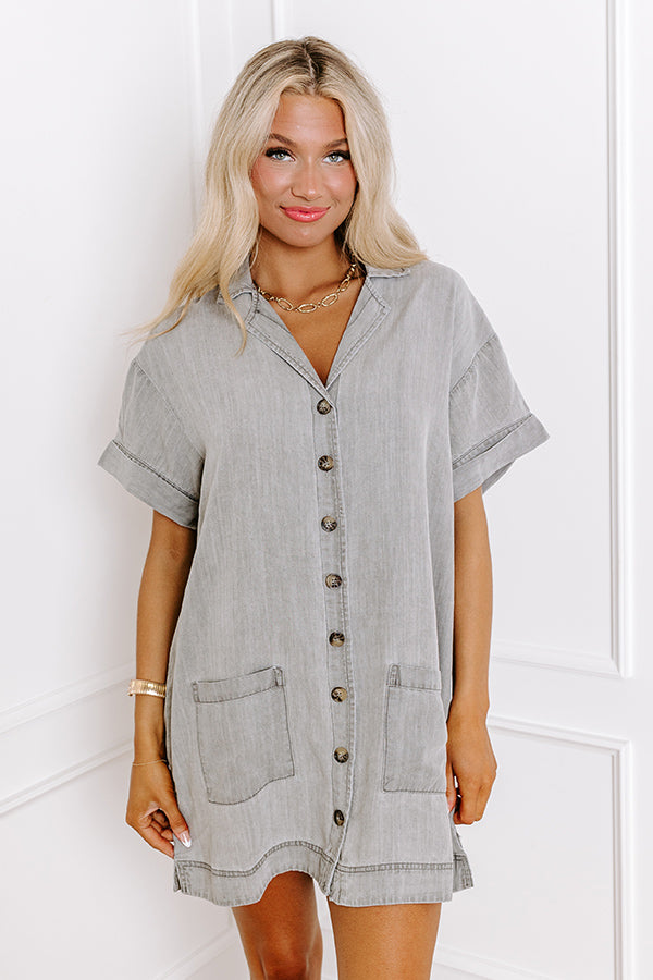 Premium Chambray Mini Dress - Ultimate Lake Life Style in Grey