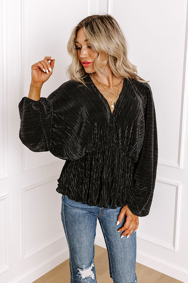 Premium Cider So Sweet Pleated Top - Black