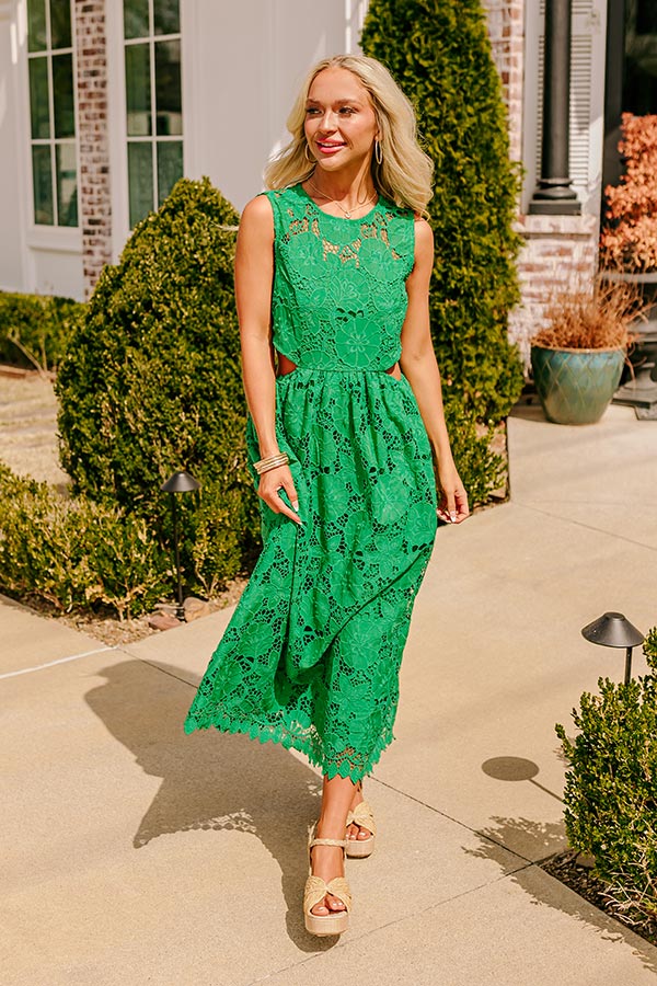 Premium Elegance Lace Cut Out Midi Dress - Green