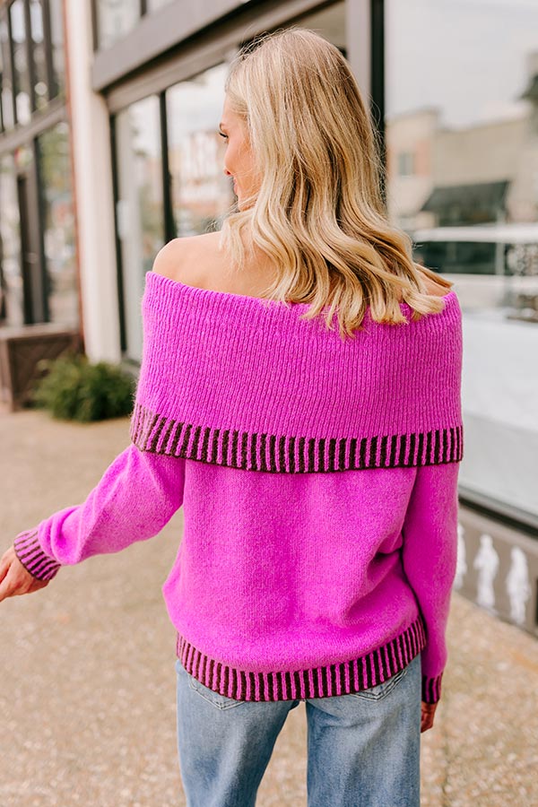 Ultimate Chic Off Shoulder Knit Sweater - Violet Elegance