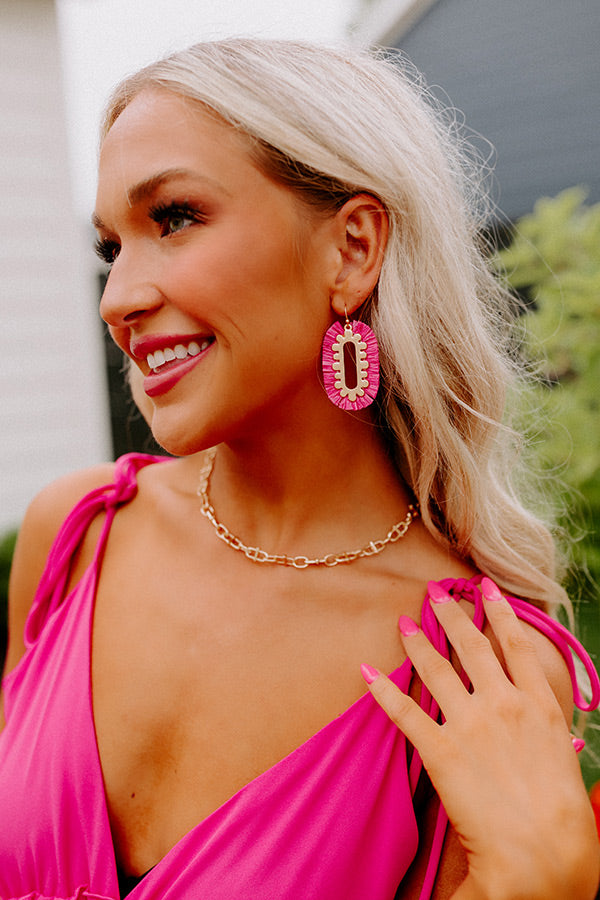 Premium Hot Pink Fringe Hoop Earrings