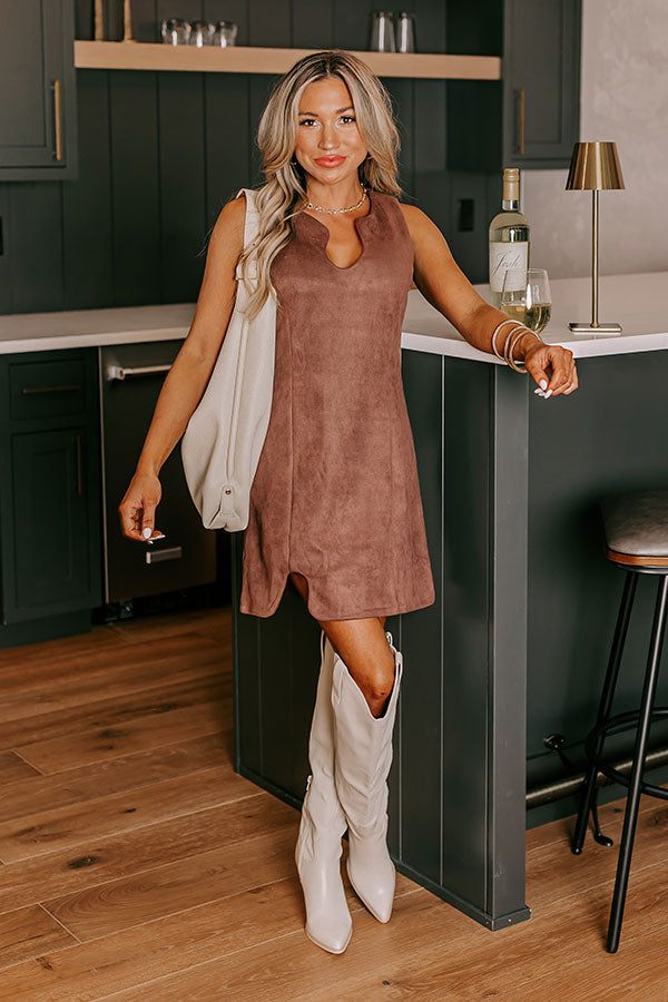 Premium Faux Suede Mini Dress - Ultimate Brown Chic