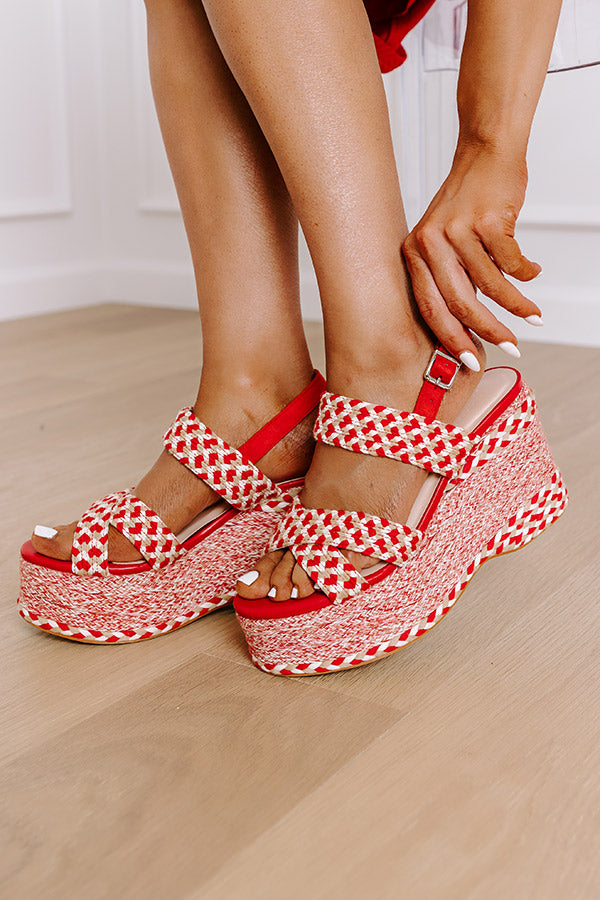 Premium Eloise Woven Platform Wedge - Stylish Red