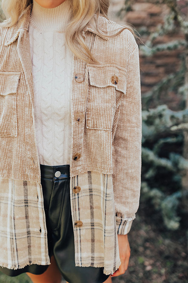 Premium Khaki Corduroy Jacket with Plaid Accents