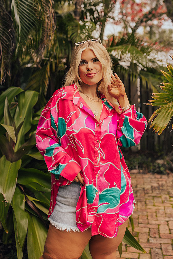 Ultimate Satin Button-Up Shirt: Hot Pink Curves Edition