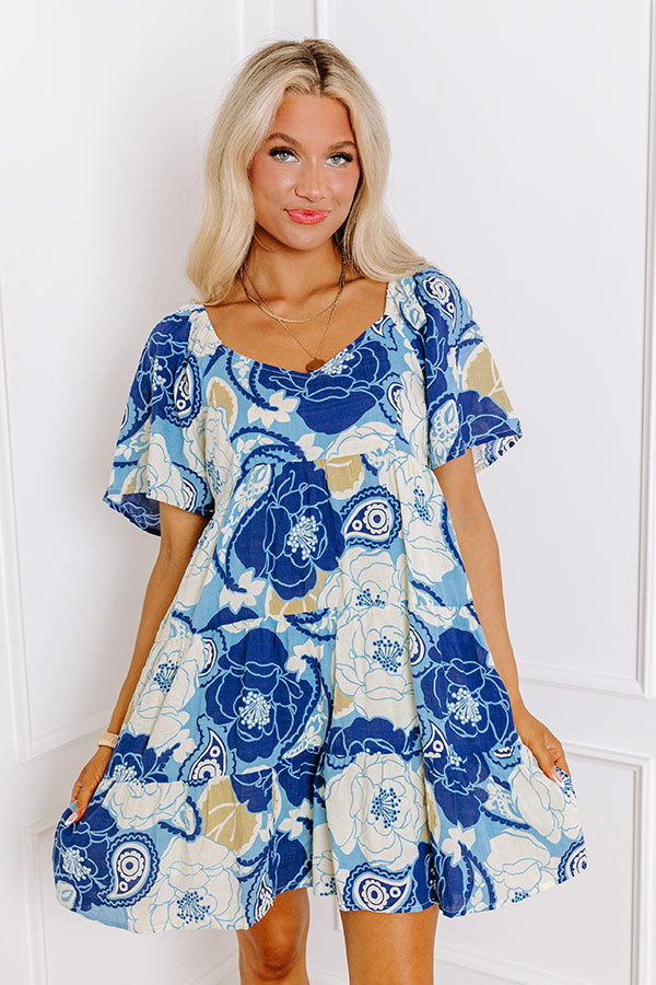 Premium Sedona Serenity Babydoll Mini Dress - Navy Floral Paisley