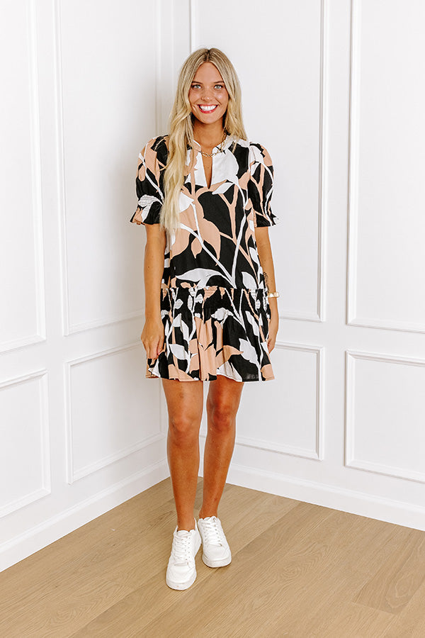 Premium Charleston Floral Mini Dress - Black & Ivory