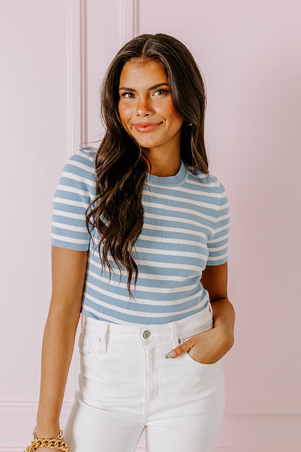 Premium Sky Blue Vacay Mode Striped Top - Ultimate Spring Style Upgrade