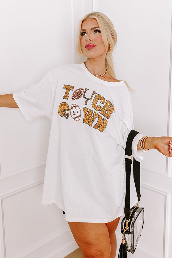 Ultimate Game Day Glam: Sequin Touchdown Oversized Tee