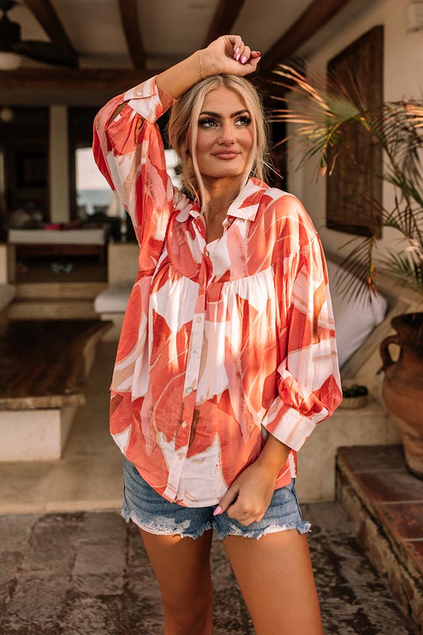 Ultimate Coral Elegance Button-Up Top