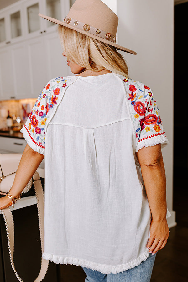 Premium Embroidered Summer Top - White Curves Collection