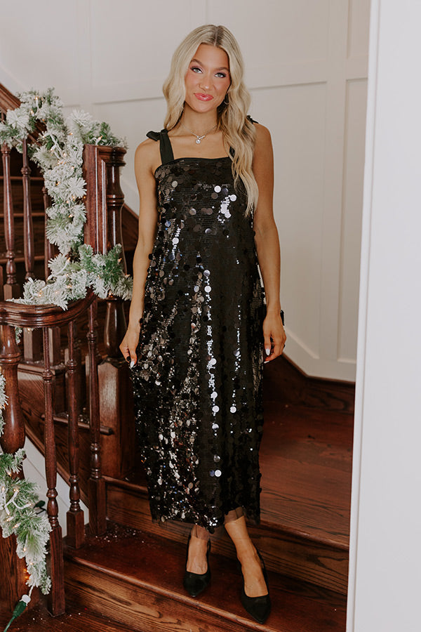 Ultimate Glamour Sequin Midi Dress - Black