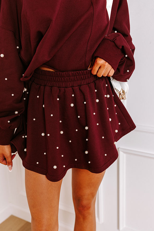 Ultimate High Waist Pearl Embellished Skort - Maroon Elegance