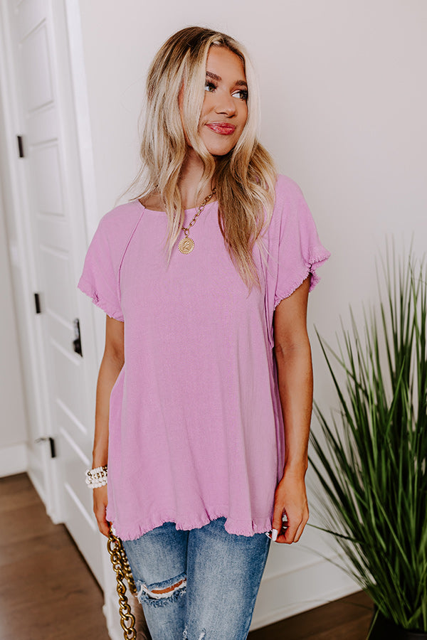 Premium Violet Open Book Frayed Shift Top - Ultimate Casual Style