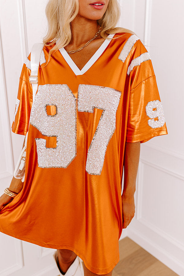 Ultimate Game Day Faux Leather Mini Dress - Orange Sparkle