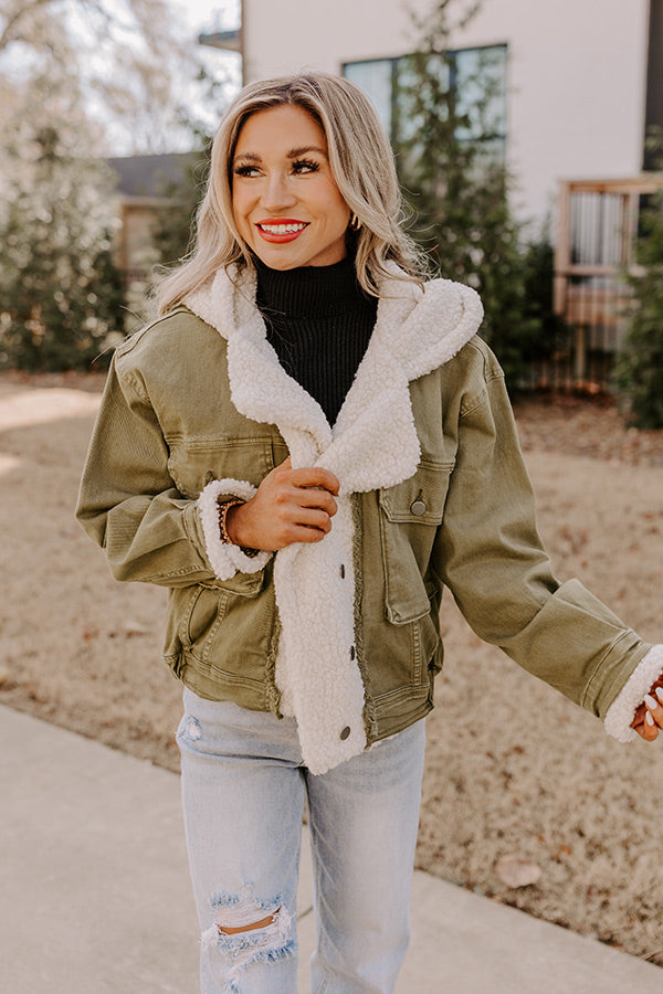 Premium Sherpa-Lined Denim Jacket in Olive - Ultimate Fall Style