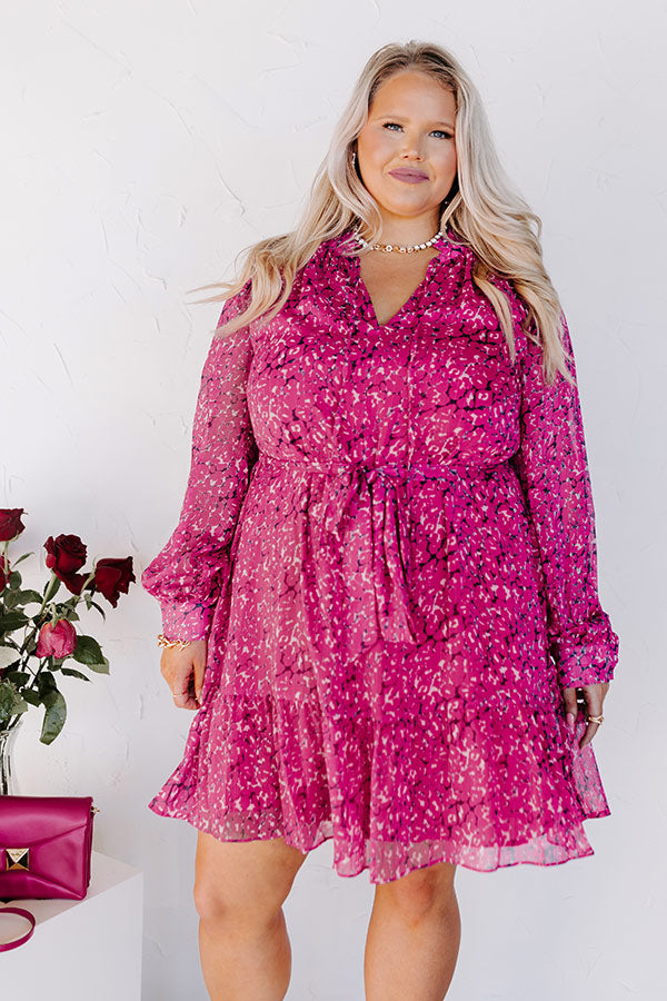 Ultimate Fuchsia Chiffon Shift Dress - Animal Print & Shimmer Accents