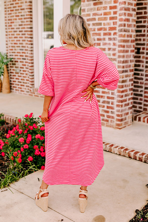 Premium Beach Day Terry Cloth Maxi Dress - Pink Stripes