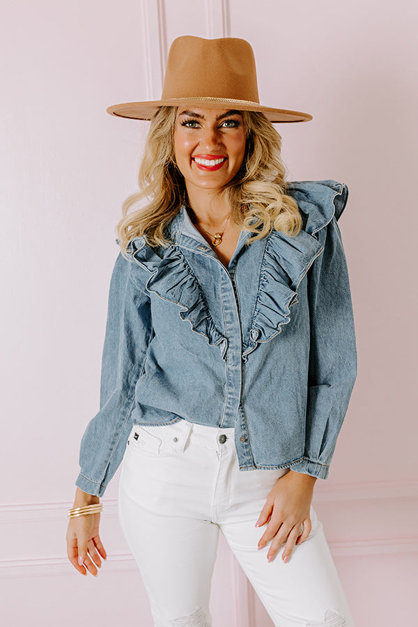 Premium City Stroll Denim Ruffle Top - Style Upgrade