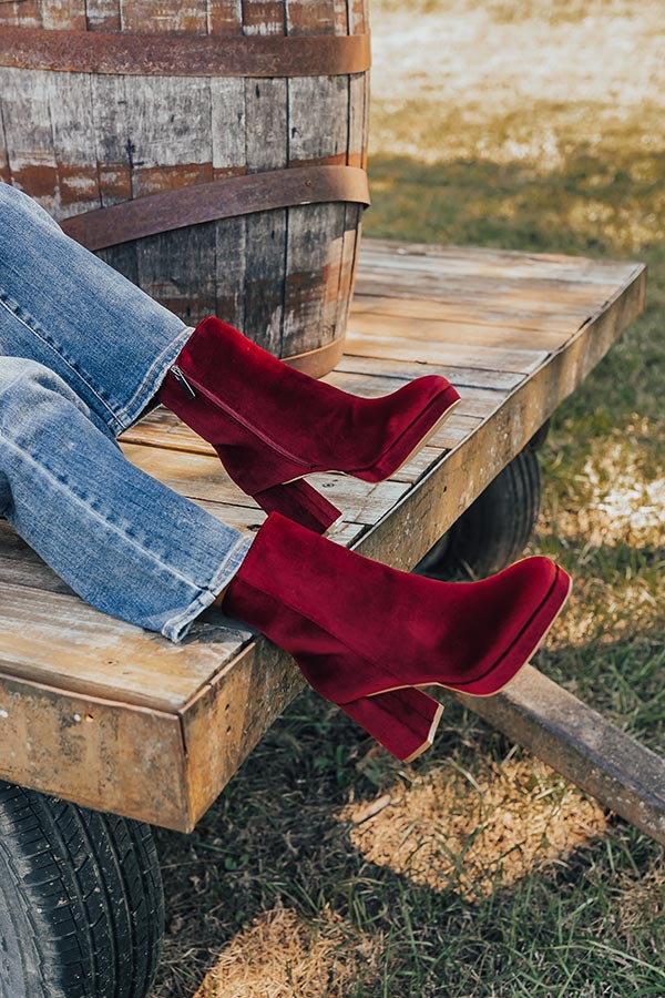 Premium Velvet Bootie: Ultimate Comfort in Dark Scarlet