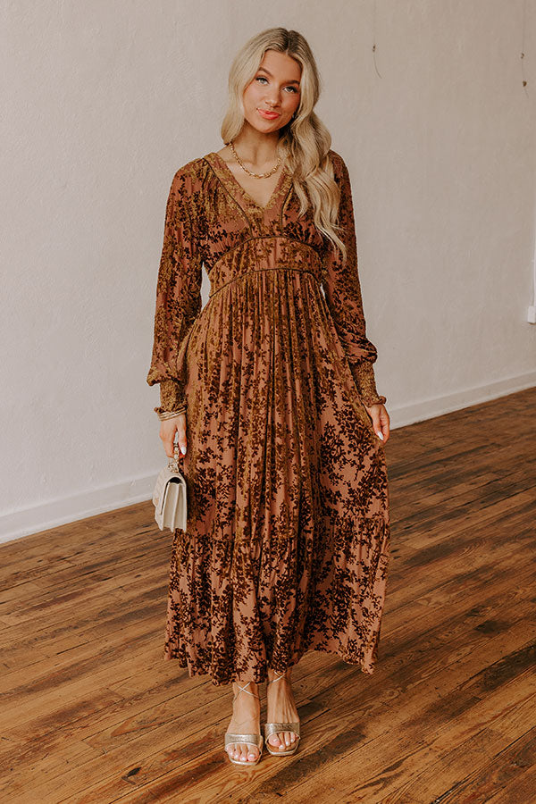 Ultimate Velvet Burnout Maxi Dress - Chocolate Romance