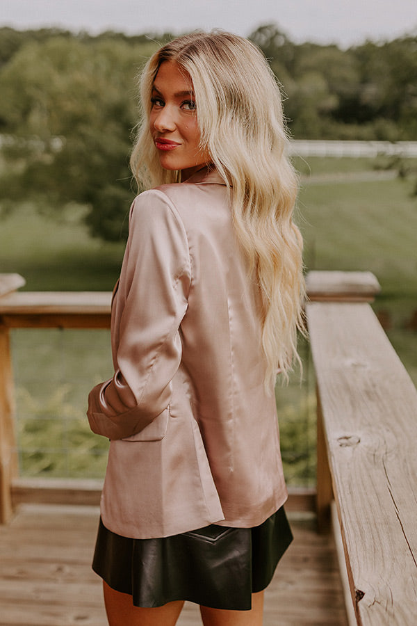 Premium Taupe Satin Blazer for Evening Elegance