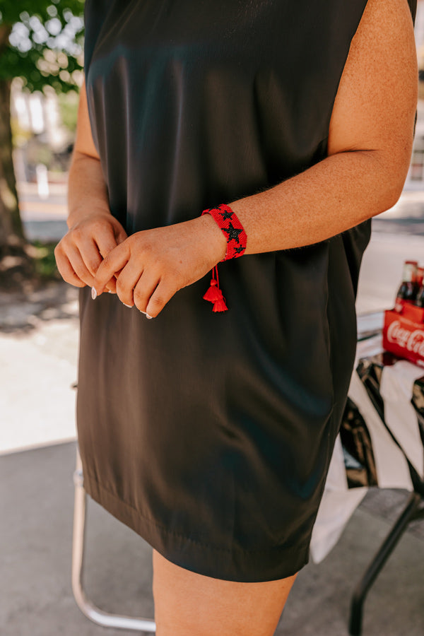 Premium Beaded Star Pattern Bracelet - Red & Black